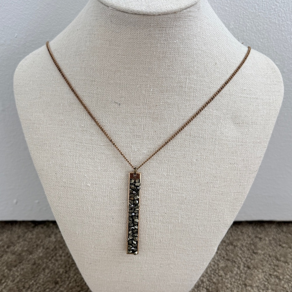 Anthropologie Bronze Tone Druzy Stone Bar Pendant Necklace